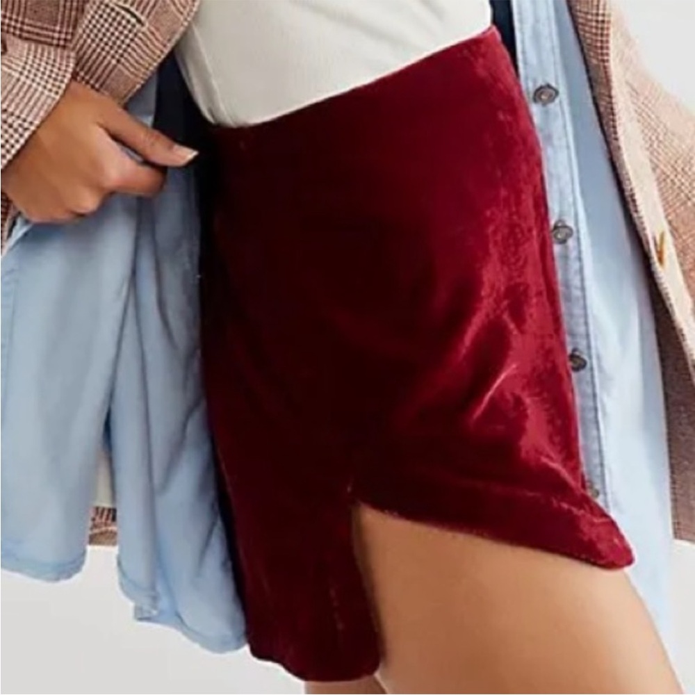 Free People Velvet Mini Skirt in Deep Red